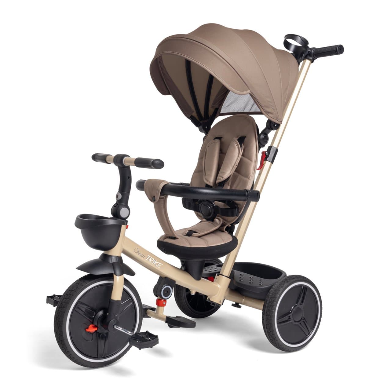 Triciclo Evolutivo 4 In 1 | Chicco Triciclo evolutivo 4 in 1 Chicco beige con struttura in metallo, seduta imbottita e manico telescopico, ideale per bambini dai 6 mesi ai 5 anni. | Chicco