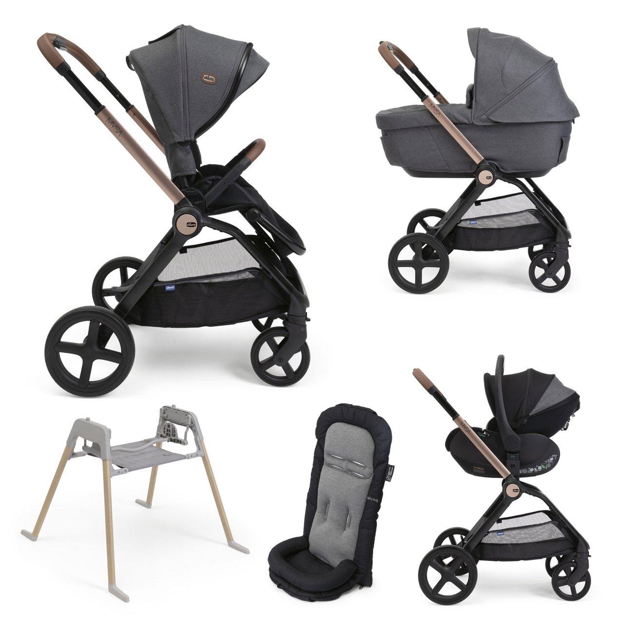 Trio Mysa Gran Comfort Con First Seat Recline E Lullaglide | Chicco Passeggino trio Chicco Mysa Gran Comfort grigio unisex con seggiolino reclinabile e Lullaglide, omologato fino a 22 kg. | Chicco