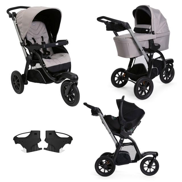 Trio Activ3 | Chicco Passeggino trio Chicco Activ3 nero, sistema modulare versatile con navicella e seggiolino auto Kory Essential, ideale per genitori attivi. | Chicco