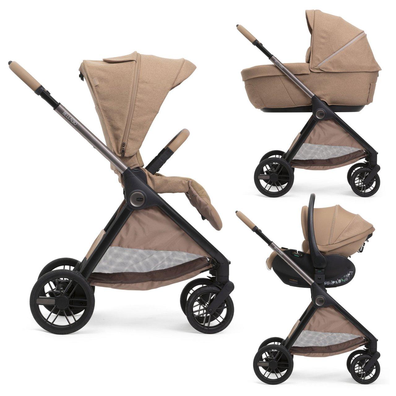Trio Bellagio 2 Gran Comfort Con First Seat Recline | Chicco Passeggino Trio Bellagio 2 Gran Comfort Chicco marrone con seduta reversibile e reclinabile, navicella spaziosa e ovetto First-Seat Recline i-Size. | Chicco