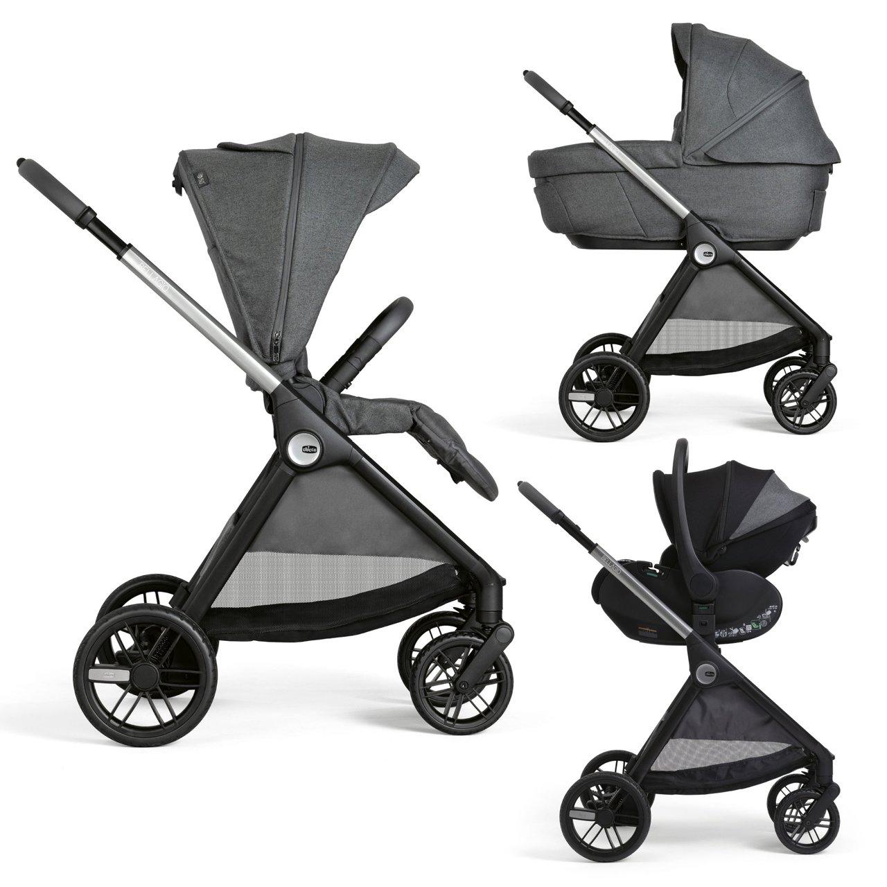 Trio Bellagio 2 Gran Comfort Con First Seat Recline | Chicco Passeggino Trio Bellagio 2 Gran Comfort Chicco marrone con seduta reversibile e reclinabile, navicella spaziosa e ovetto First-Seat Recline i-Size. | Chicco