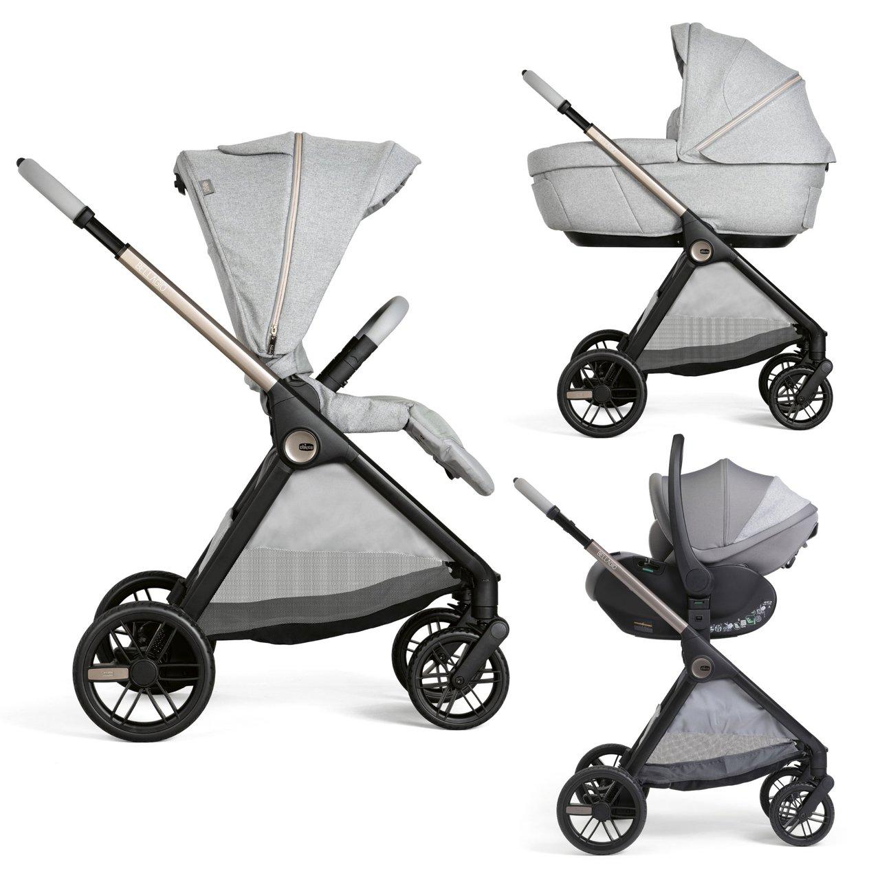 Trio Bellagio 2 Gran Comfort Con First Seat Recline | Chicco Passeggino Trio Bellagio 2 Gran Comfort Chicco marrone con seduta reversibile e reclinabile, navicella spaziosa e ovetto First-Seat Recline i-Size. | Chicco