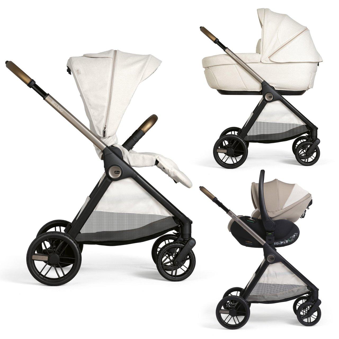 Trio Bellagio 2 Gran Comfort Con First Seat Recline | Chicco Passeggino Trio Bellagio 2 Gran Comfort Chicco marrone con seduta reversibile e reclinabile, navicella spaziosa e ovetto First-Seat Recline i-Size. | Chicco