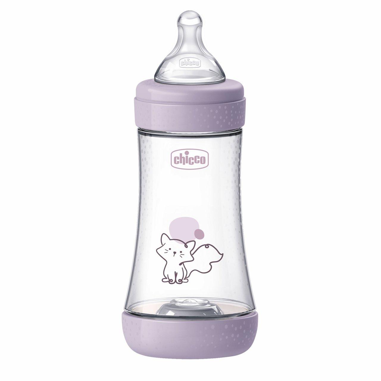 Perfect 5 Biberon 240 Ml - Flusso Medio | Chicco Biberon Chicco Perfect 5 da 240 ml in colore rosa, con tettarella fisiologica in silicone Soft Sense e membrana Equilibrium per un'alimentazione biofunzionale. | Chicco