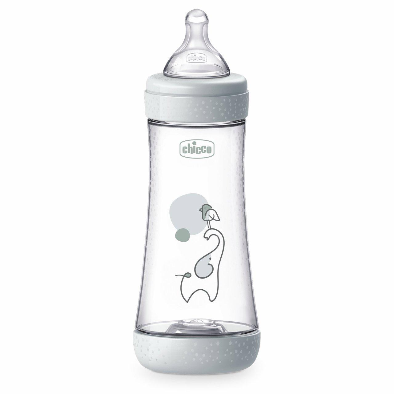 Biberon Perfect 5 Flusso Rapido (300 Ml) | Chicco Biberon Chicco PERFECT 5 azzurro da 300 ml con tettarella Physio in silicone Soft Sense e Equilibrium Membrane per flusso rapido e anti-coliche. | Chicco