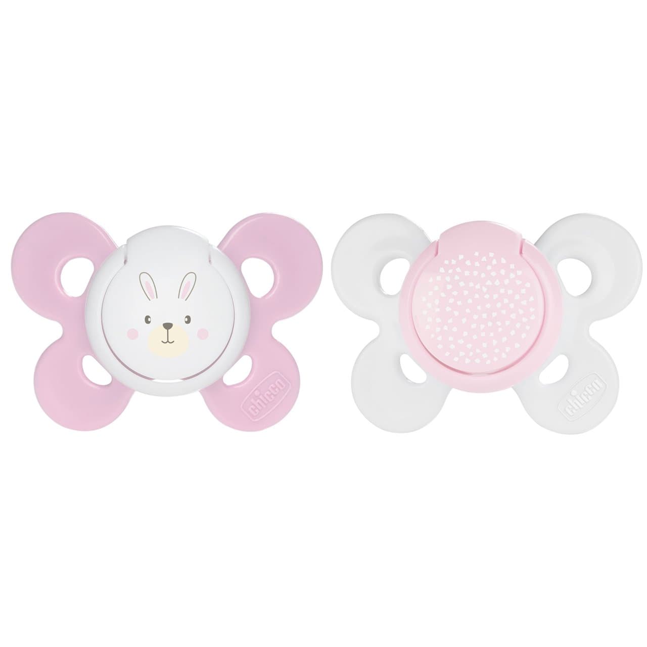 Succhietto Physioforma® Comfort 0-6m (2 Pcs) | Chicco Succhietto Chicco PhysioForma Comfort 0-6m in silicone rosa, modello ergonomico con 4 punti di contatto per lo sviluppo orale e respirazione fisiologica. | Chicco