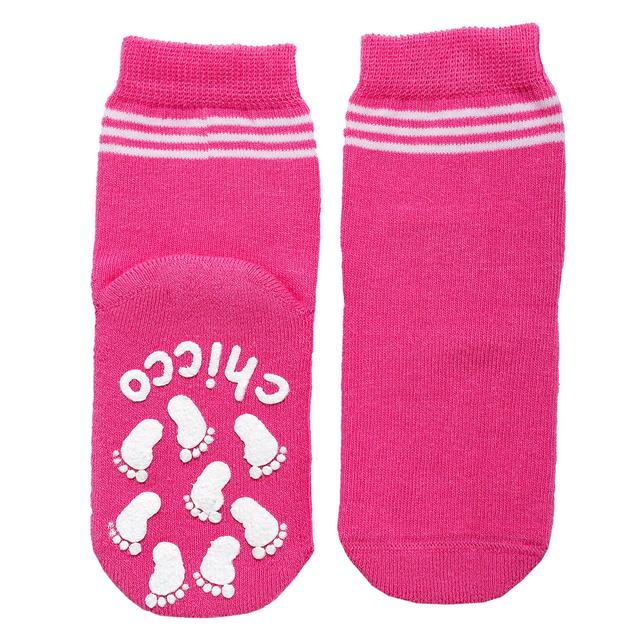 Calze Antiscivolo | Chicco Calze antiscivolo Chicco fucsia con righe bianche per bambina, con gommatura a forma di piedino per massima sicurezza. | Chicco