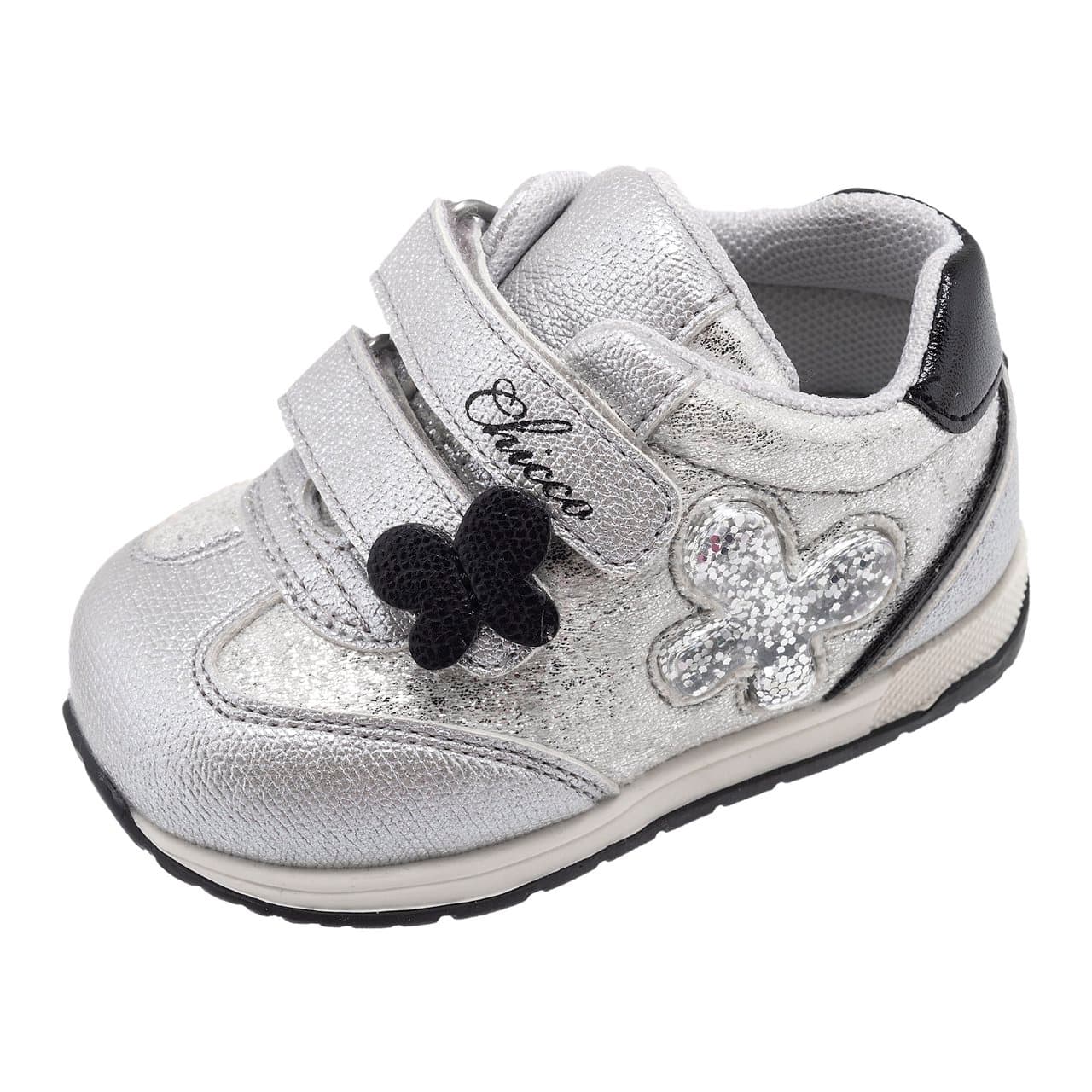 Sneakers Bambina Gianda | Chicco Sneakers primi passi Chicco per bambina, argento, con farfalla glitterata trasparente e suola flessibile Flex-zone. | Chicco