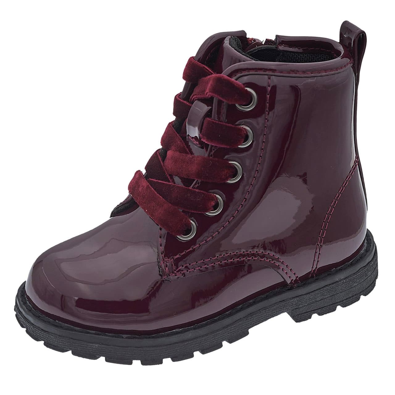 Polacchino Bambina Calipso | Chicco Polacchino in vernice bordeaux Calipso Chicco per bambina, con lacci in velluto e zip laterale, ideale per autunno/inverno. | Chicco