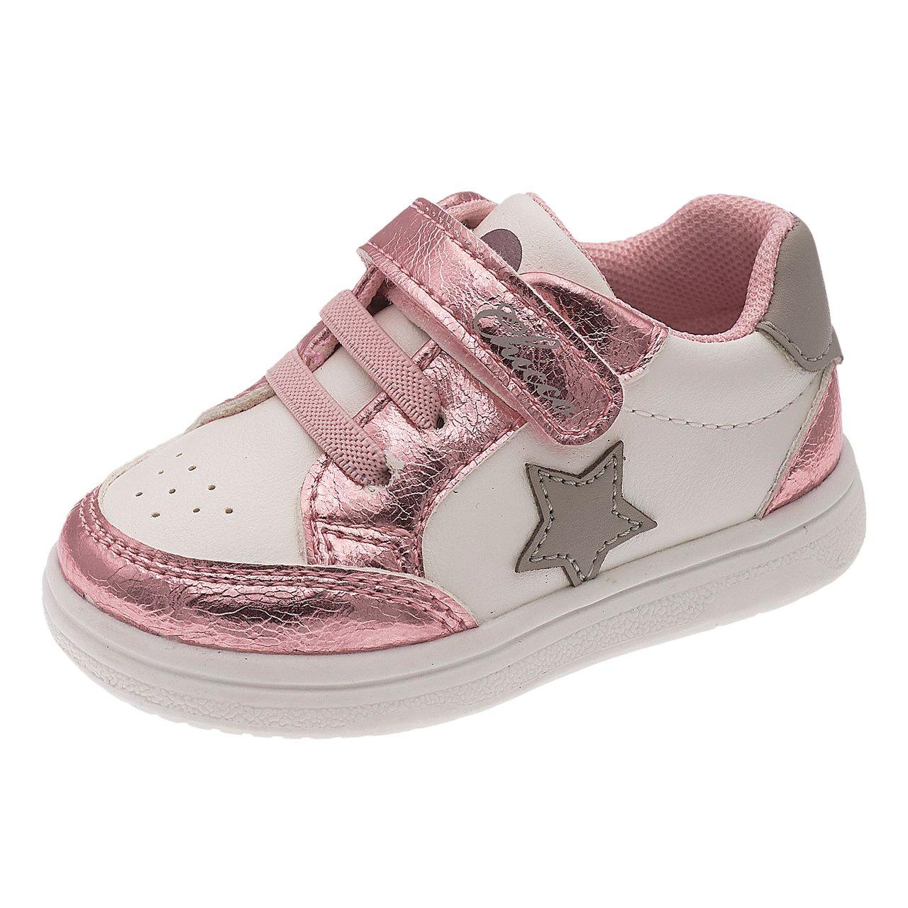 Sneakers Bambina Gozzy | Chicco Sneakers primi passi Chicco Gozzy bianche con dettagli rosa laminati, stella arrotondata, chiusura a strappo e lacci elastici per bambina. | Chicco
