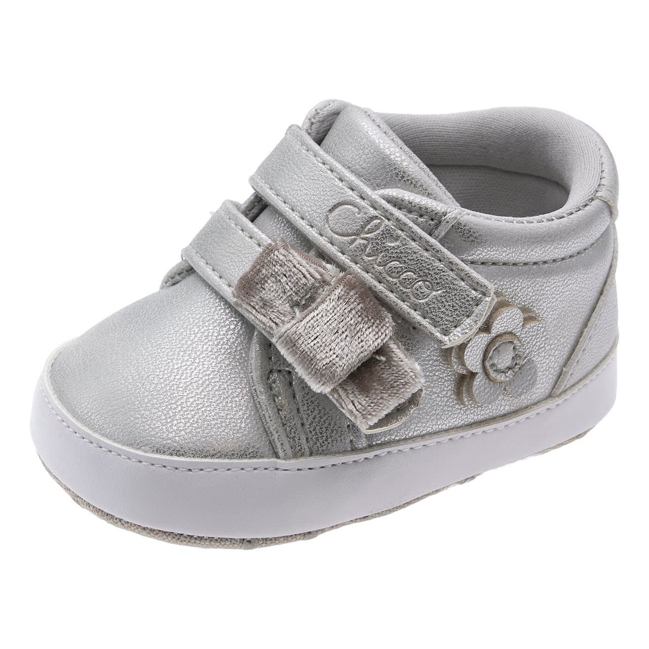 Polacchino Bambina Naida | Chicco Polacchino da bambina Chicco Naida rosa in materiale laminato con punta arrotondata, doppio strappo, fiocco in velluto e applicazione floreale con strass. | Chicco