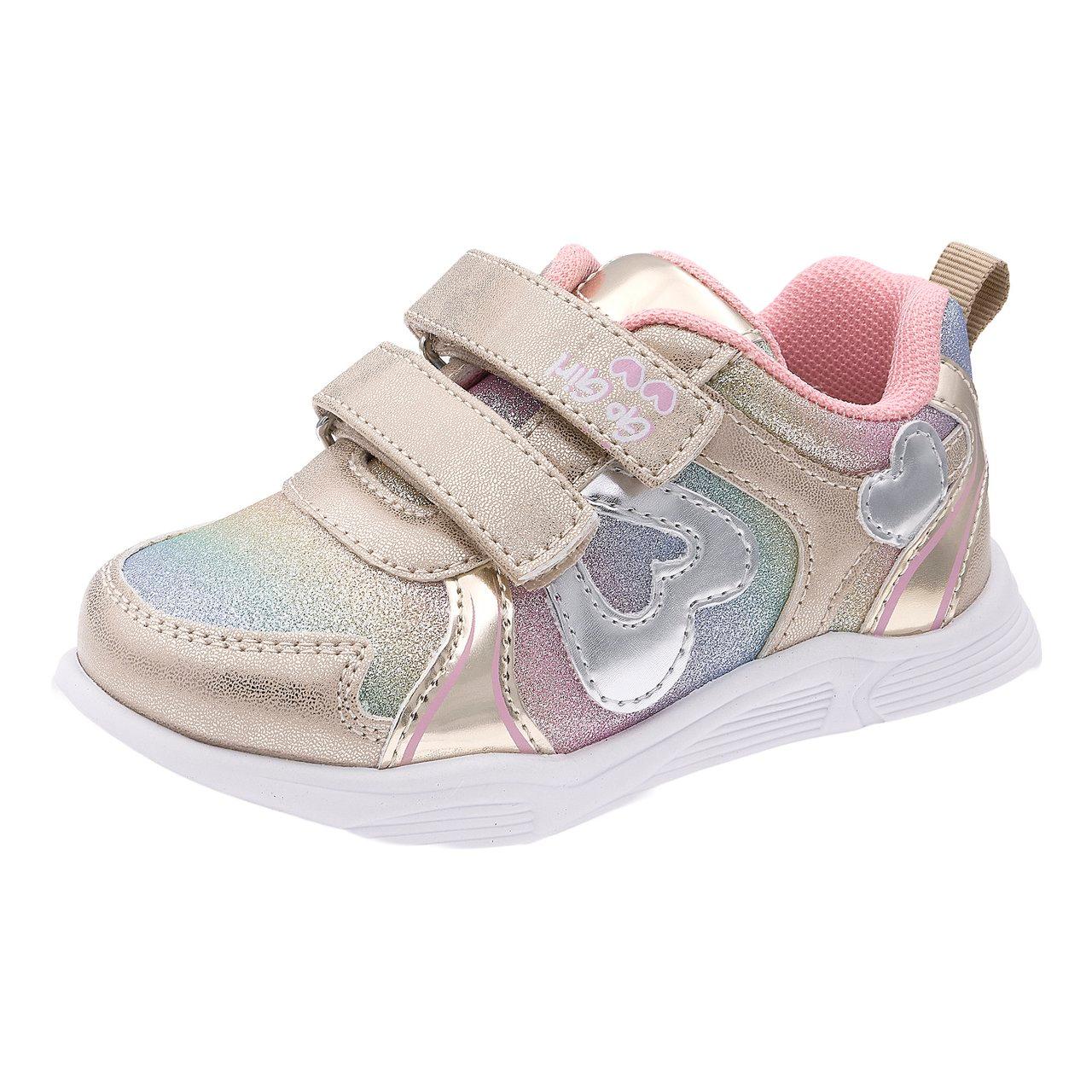 Sneakers Bambina Floralie | Chicco Sneakers bambina Chicco Floralie arancioni con inserti glitterati multicolore e dettaglio a cuore, chiusura a strappo. | Chicco