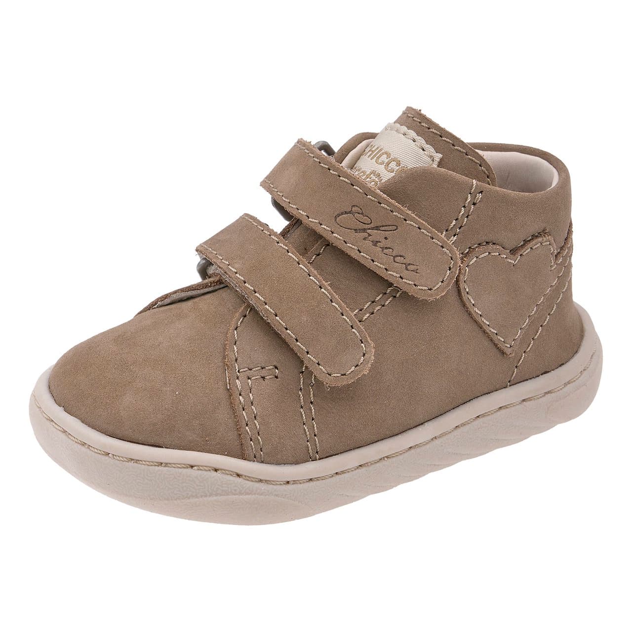 Polacchino Bambina Giole | Chicco Polacchino barefoot bambina Chicco Giole beige in morbida pelle nabuk con applicazione a cuore e doppia chiusura a strappo, suola flessibile per libertà di movimento. | Chicco