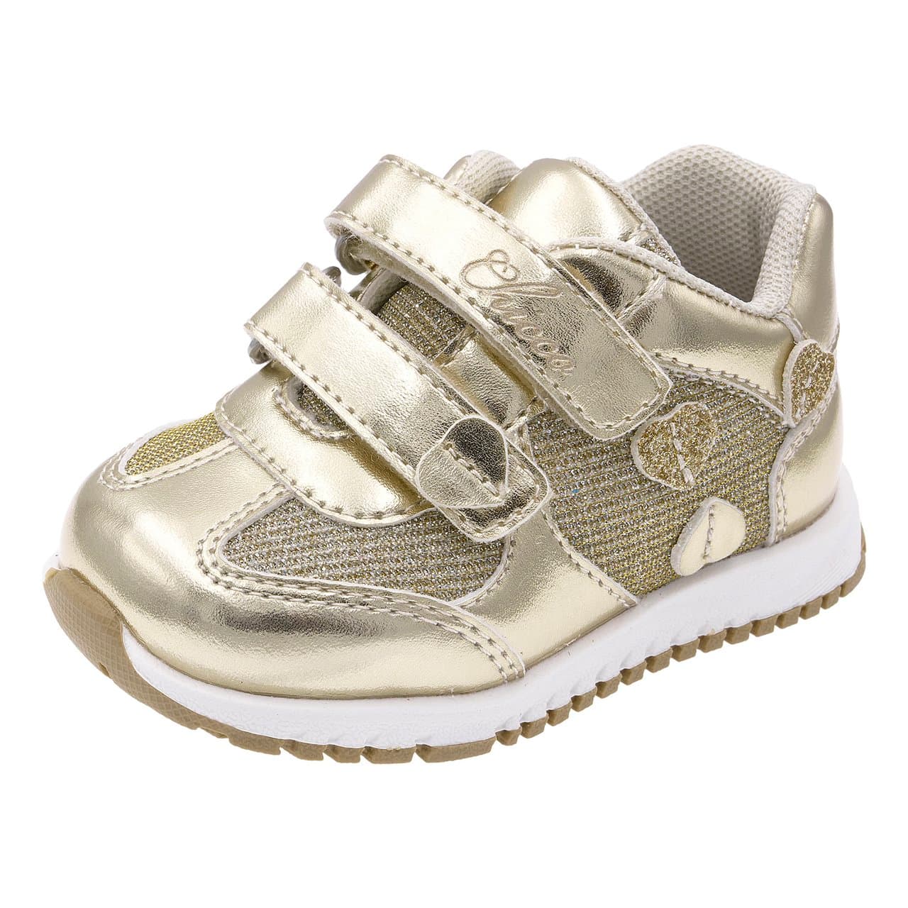 Sneakers Bambina Glory | Chicco Sneakers bambina Chicco Glory gialle in laminato con glitter e cuori, chiusura a doppio strappo e suola flessibile per l'autunno/inverno. | Chicco