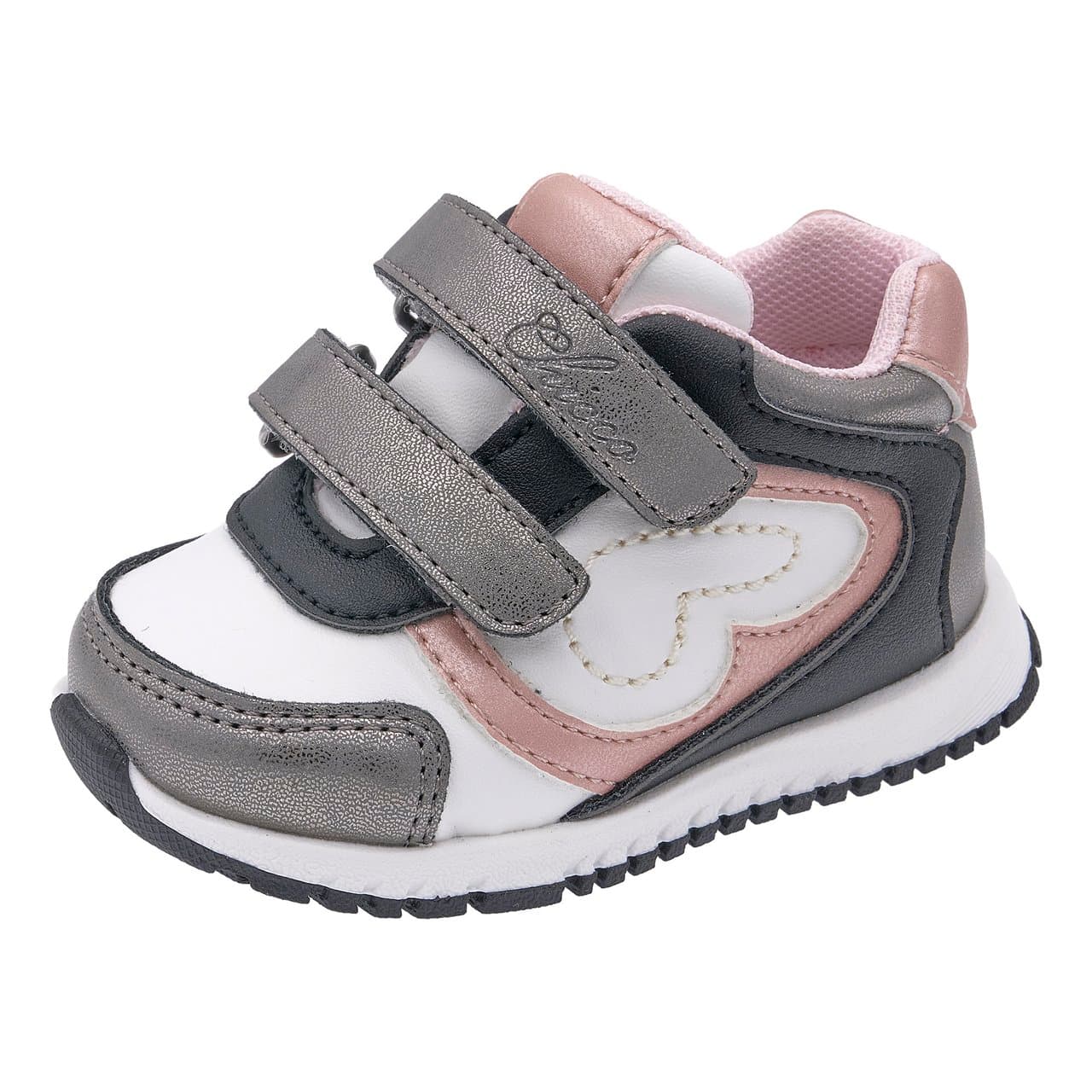 Sneakers Bambina Golosa | Chicco Sneakers bambina Chicco Golosa rosa in materiale laminato con glitter multicolore e cuori, chiusura a doppio strappo e suola flessibile. | Chicco
