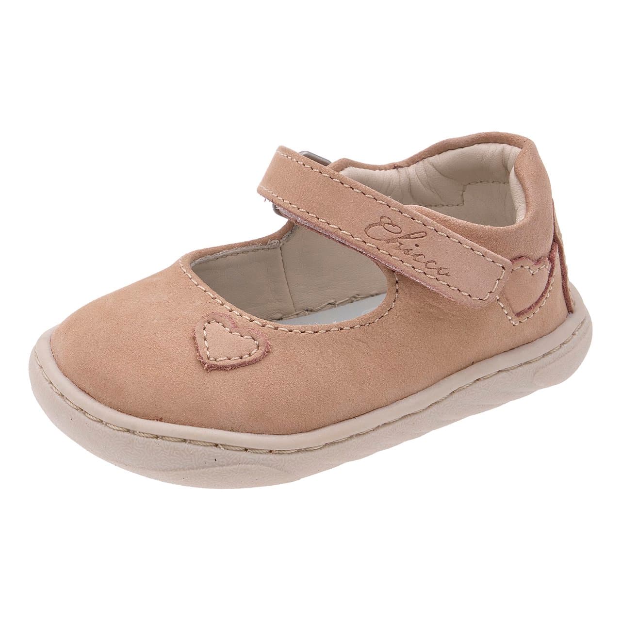 Ballerina Bambina Gigia | Chicco Ballerina barefoot Chicco Gigia rosa in morbida pelle nubuk con applicazione a cuore, suola piatta e flessibile, chiusura a strappo. | Chicco