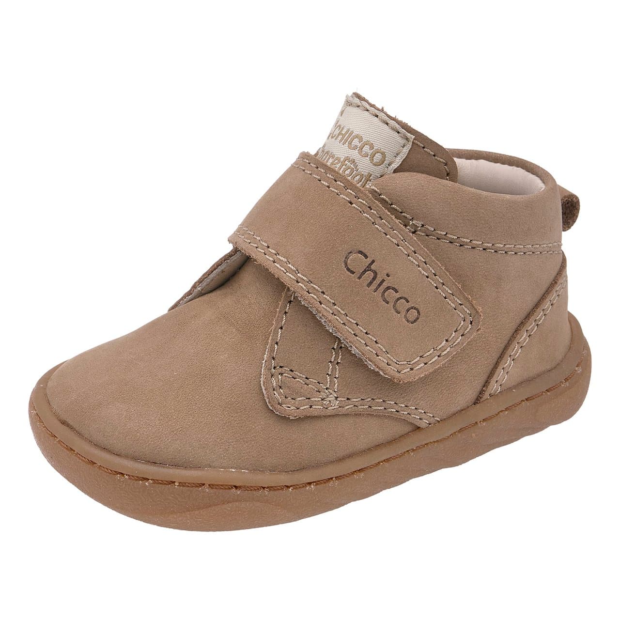 Polacchino Ghepardo | Chicco Polacchino barefoot unisex Chicco Ghepardo beige in pelle nubuk destrutturata, con chiusura a strappo, punta larga e suola piatta flessibile. | Chicco