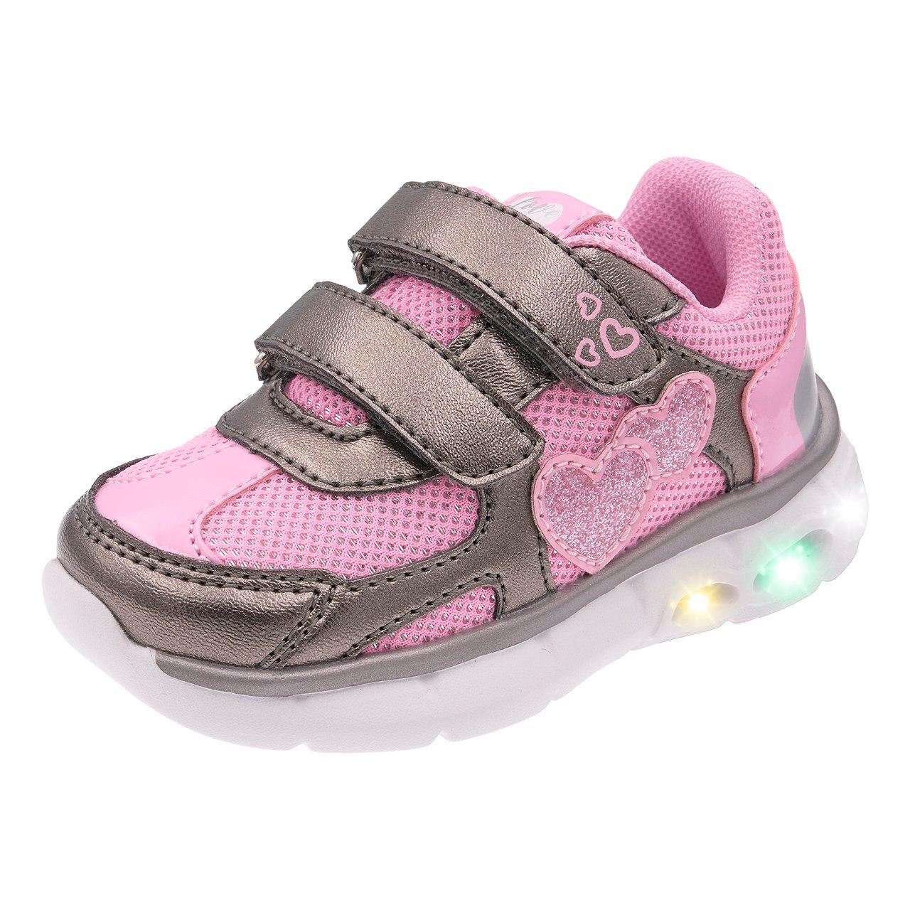 Sneakers Bambina Cesille | Chicco Sneakers Cesille Chicco per bambina in colore acciaio, con luci LED multicolore nella suola, chiusura a strappo e cuore glitterato. | Chicco