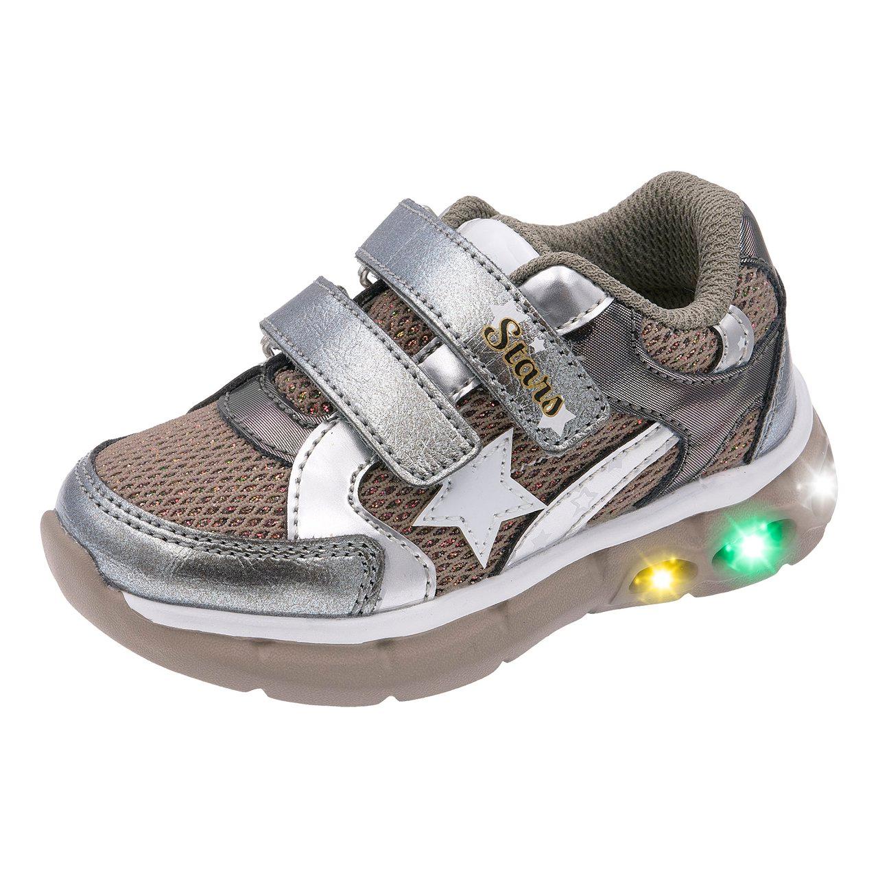 Sneakers Bambina Cabela | Chicco Sneakers bambina Chicco Cabela colore acciaio con tomaia glitterata, stella laterale e luci LED multicolore nel tallone. | Chicco
