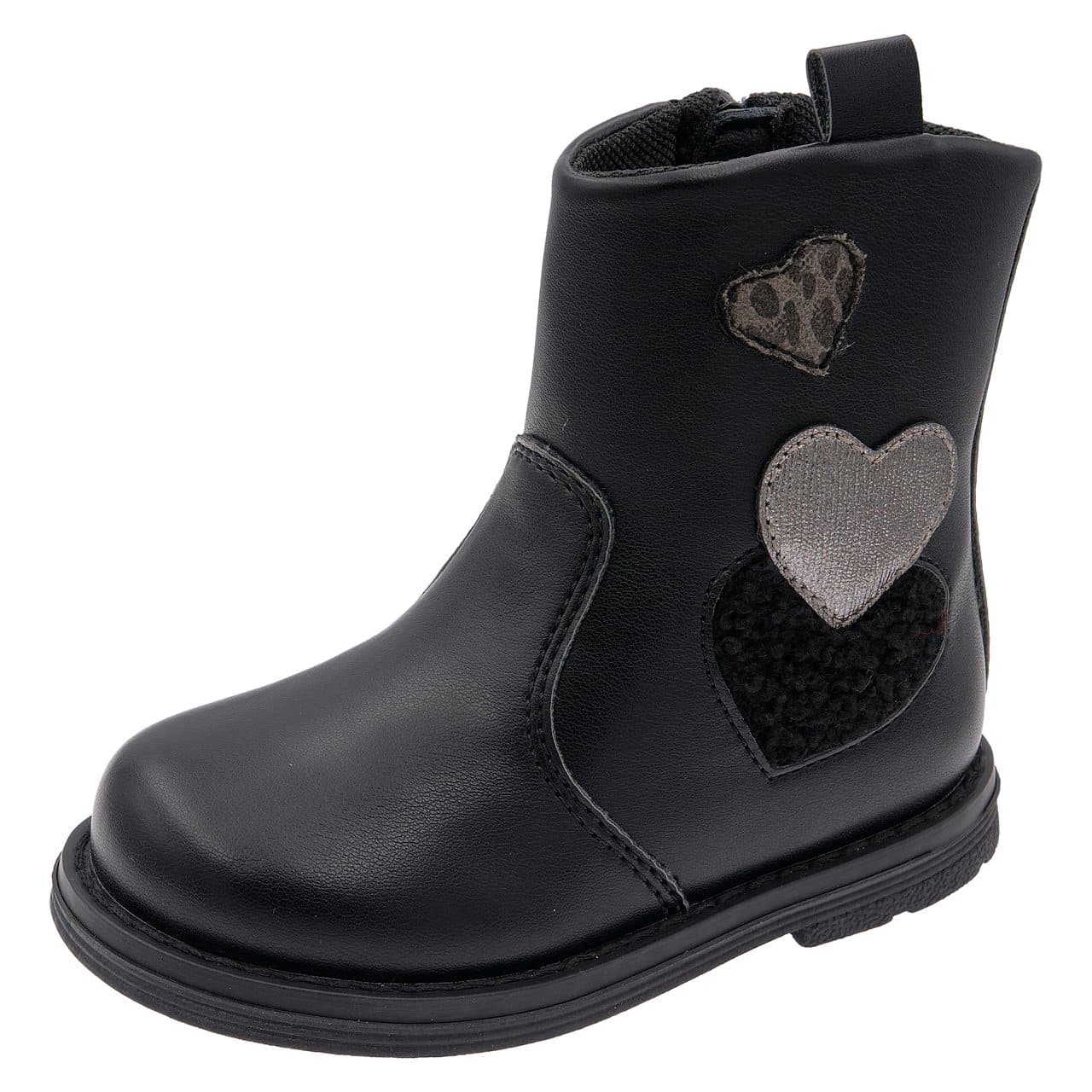 Stivaletto Bambina Campera | Chicco Stivaletto bambina Chicco nero con applicazioni a cuore, punta arrotondata, zip laterale e suola Flex-Zone per l'autunno/inverno. | Chicco