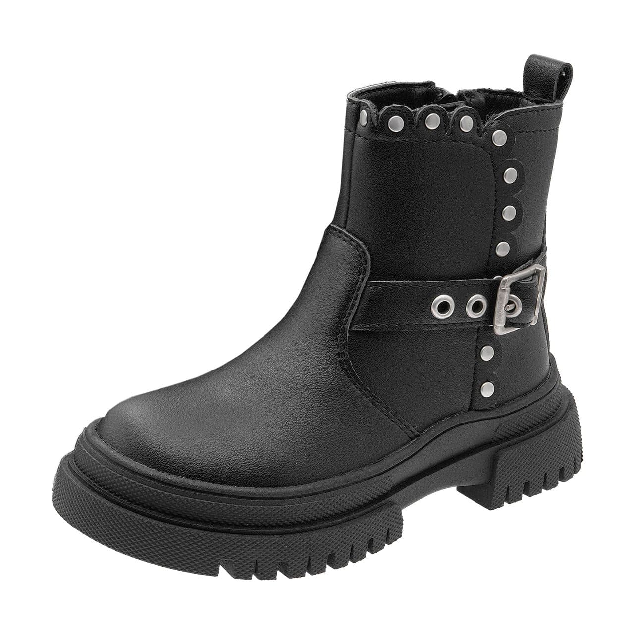 Stivaletto Bambina Carda | Chicco Stivaletto unisex Chicco Carda nero per bambina con fibbie, borchie e zip laterale, suola sagomata e sottopiede Impronta Chicco. | Chicco