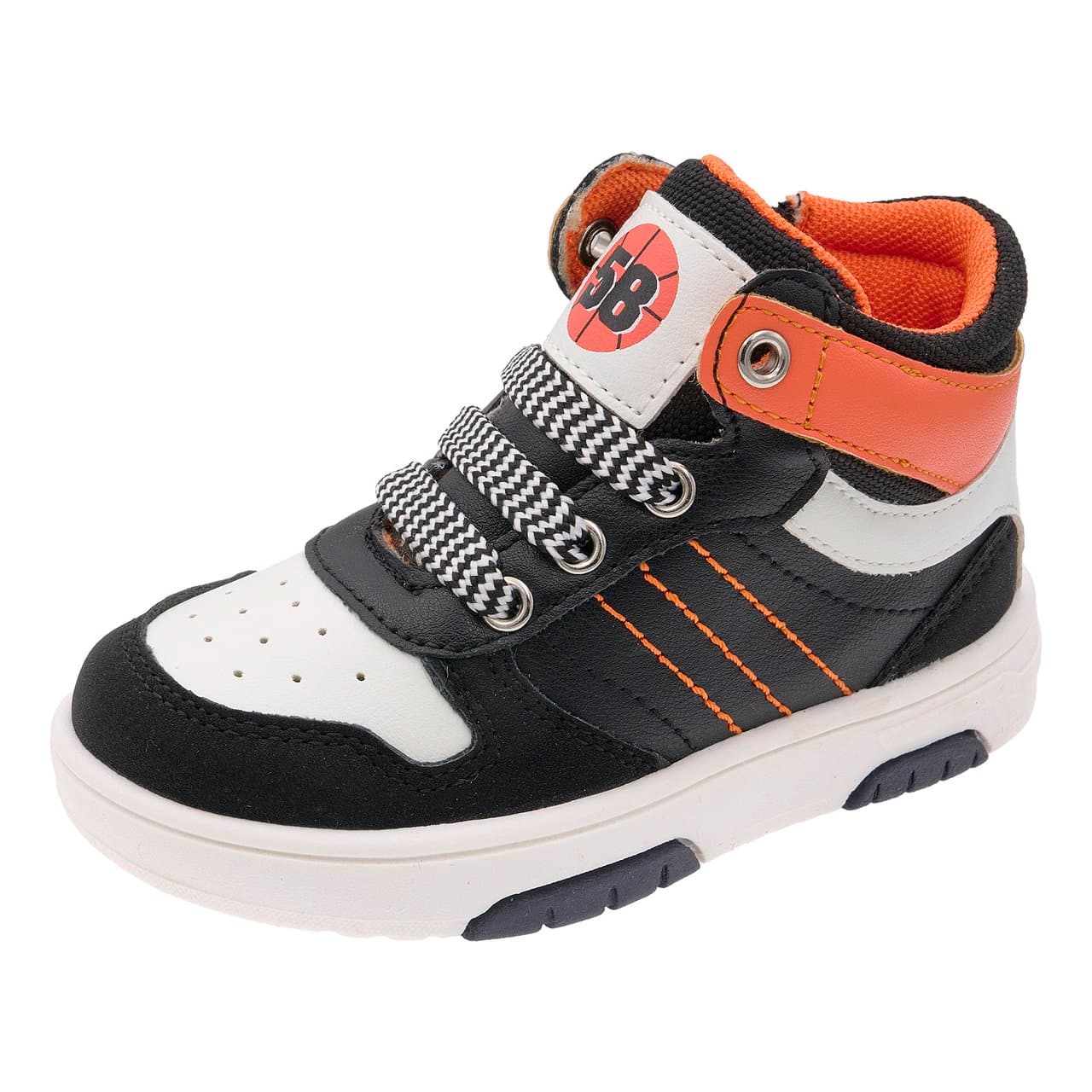 Polacchino Bambino Centauro | Chicco Polacchino bambino unisex Chicco Centauro nero con dettagli bianchi e arancioni, chiusura con lacci e zip laterale. | Chicco