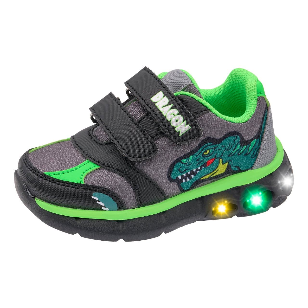 Sneakers Bambino Cronos | Chicco Sneakers bambino unisex Chicco Cronos blu con chiusura a strappo, inserti in tessuto tecnico e stampa dinosauro, suola leggera con Flex-Zone e LED nel tallone. | Chicco