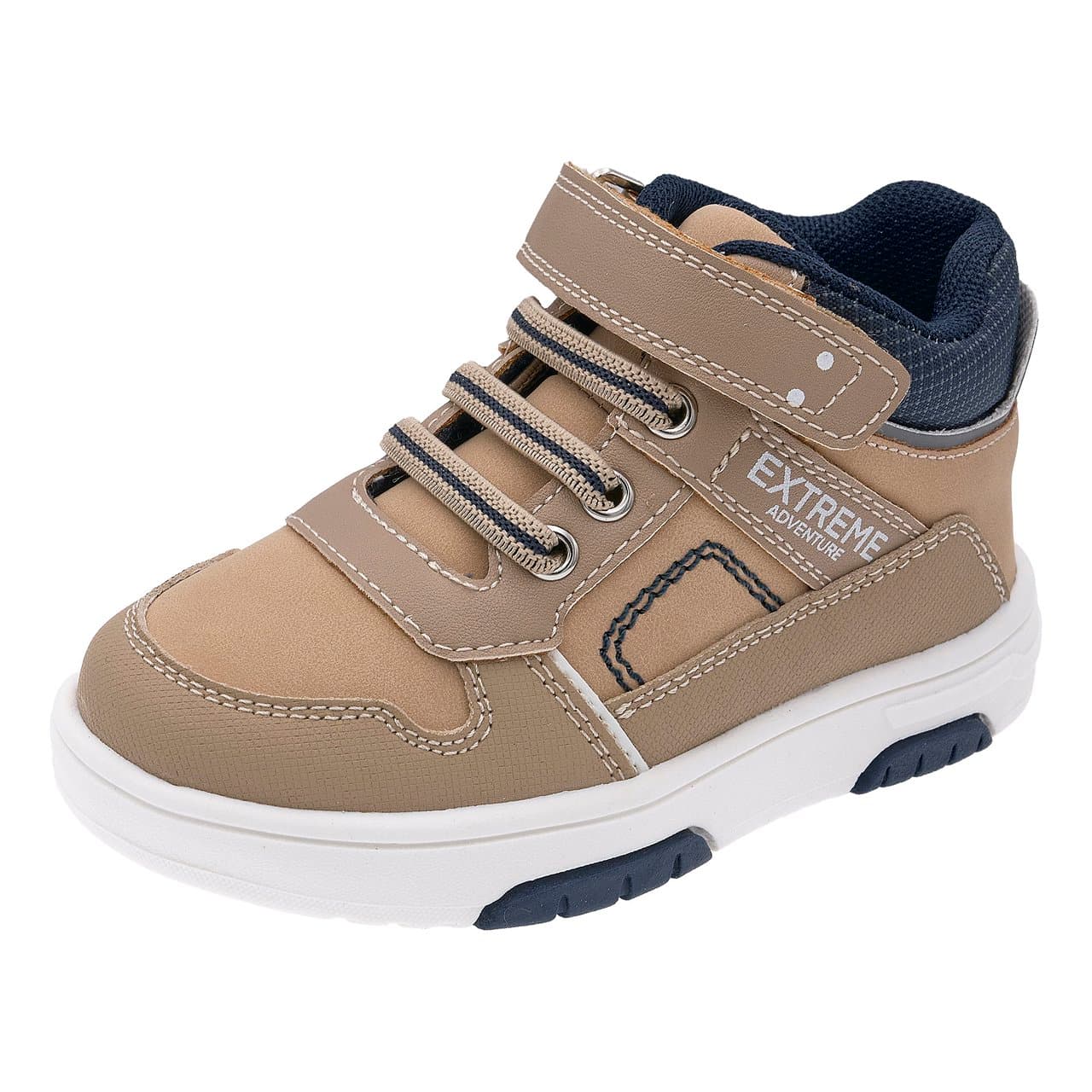 Polacchino Bambino Cecilio | Chicco Polacchino bambino unisex Cecilio beige con dettagli blu, ispirato allo stile skater, con lacci elastici e strappo, collarino imbottito e suola arrotondata. | Chicco