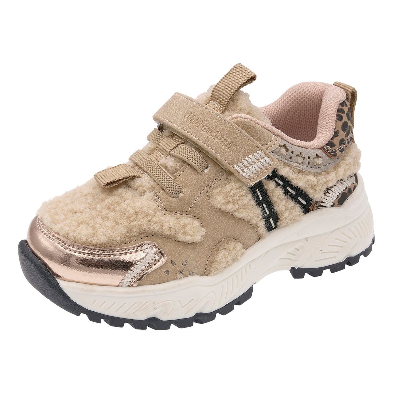 Sneakers Bambina Crosby | Chicco Sneakers bambina Chicco Crosby beige con inserti effetto pelliccia e stampe animalier, chiusura con lacci elastici e strappo. | Chicco