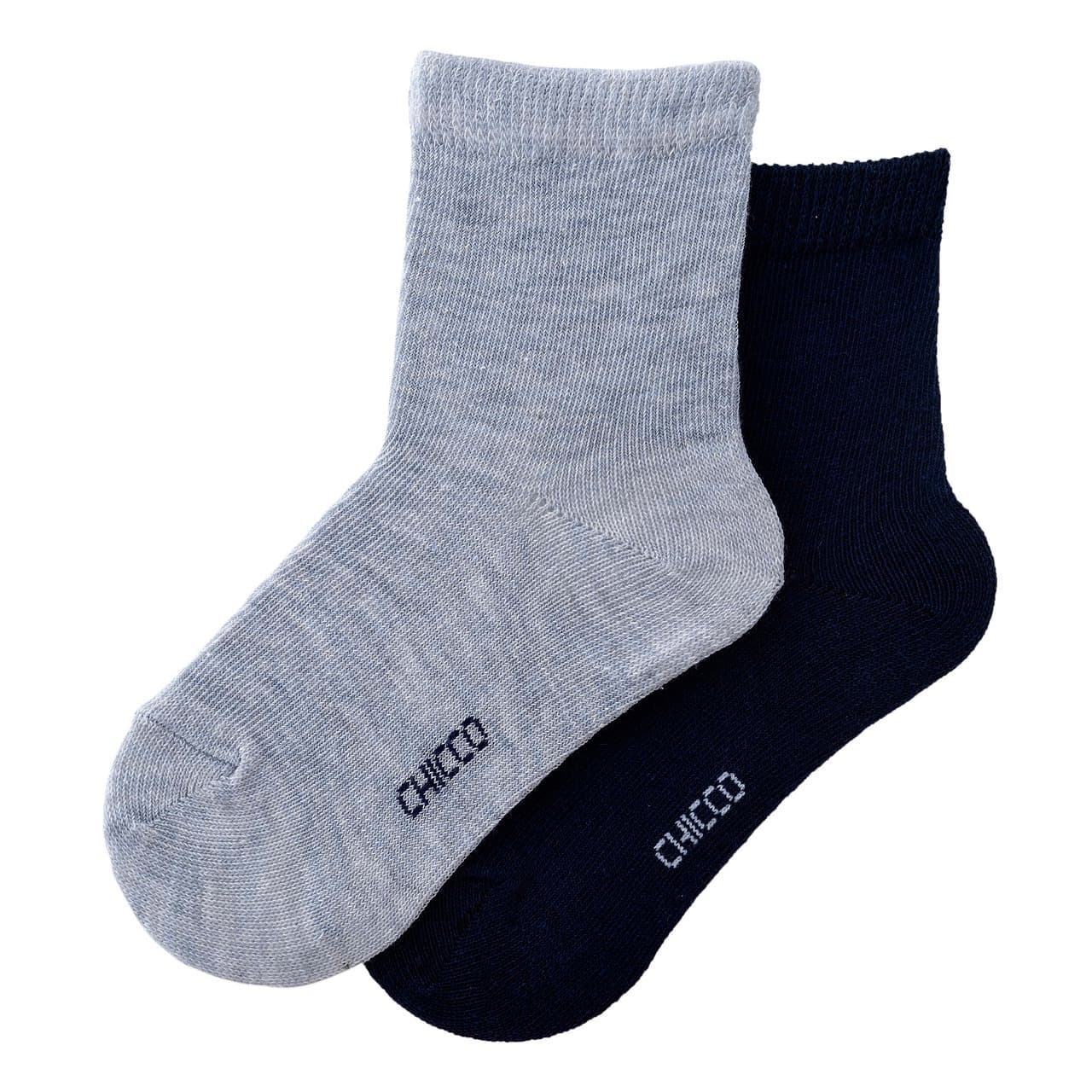 Set Due Paia Calzini | Chicco Set due paia di calzini per bambino Chicco in misto cotone sostenibile, grigio e blu, con polsino a costina per autunno/inverno. | Chicco