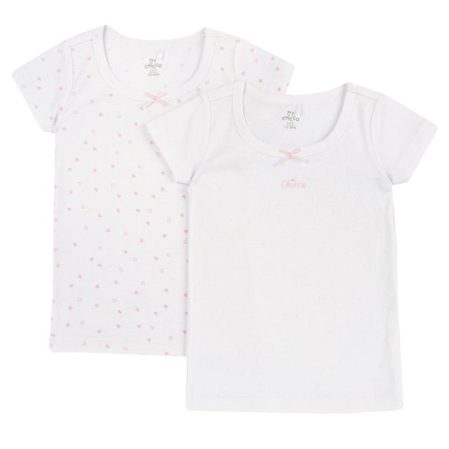 Set Magliette Intime Con Manica Corta E Fiocchetto | Chicco Set di magliette intime Chicco a manica corta per bambina in morbido cotone a costina bianco con fiocchetto, collezione Primavera/Estate 2025. | Chicco