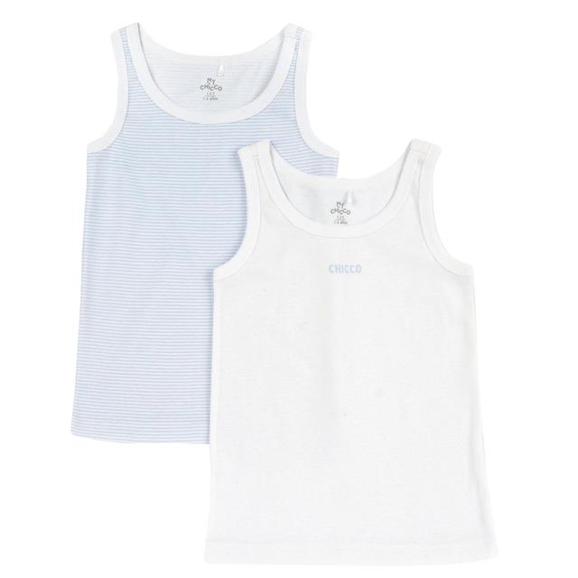 Set Canottiere Intime Con Spalla Larga | Chicco Set due canottiere intime per bambino Chicco azzurro, una tinta unita e una a righe, in morbido cotone costina Oeko-Tex. | Chicco