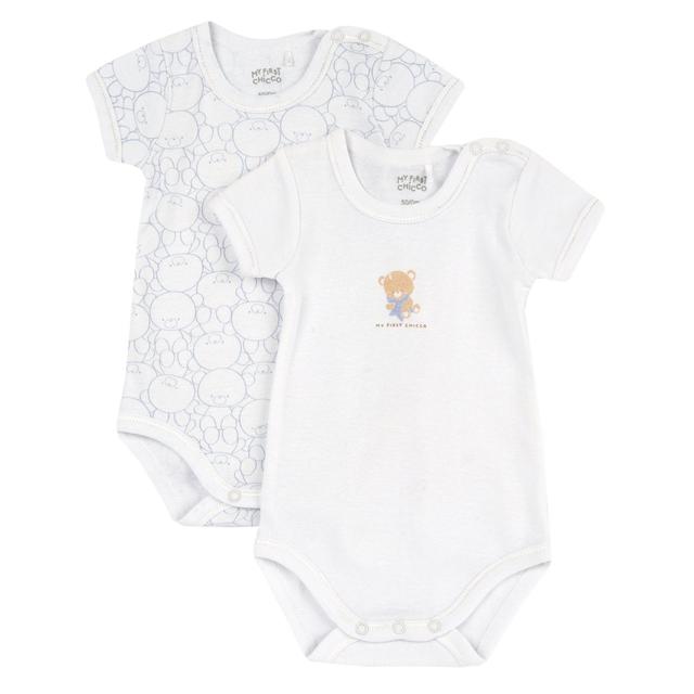 Set Body Intimo | Chicco Set due body intimo a manica corta bianchi per bambina Chicco con stampa fantasia e grafica accattivante, in 100% cotone morbido, certificati Oeko-Tex. | Chicco