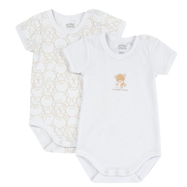 Set Body Intimo | Chicco Set due body intimo a manica corta bianchi per bambina Chicco con stampa fantasia e grafica accattivante, in 100% cotone morbido, certificati Oeko-Tex. | Chicco
