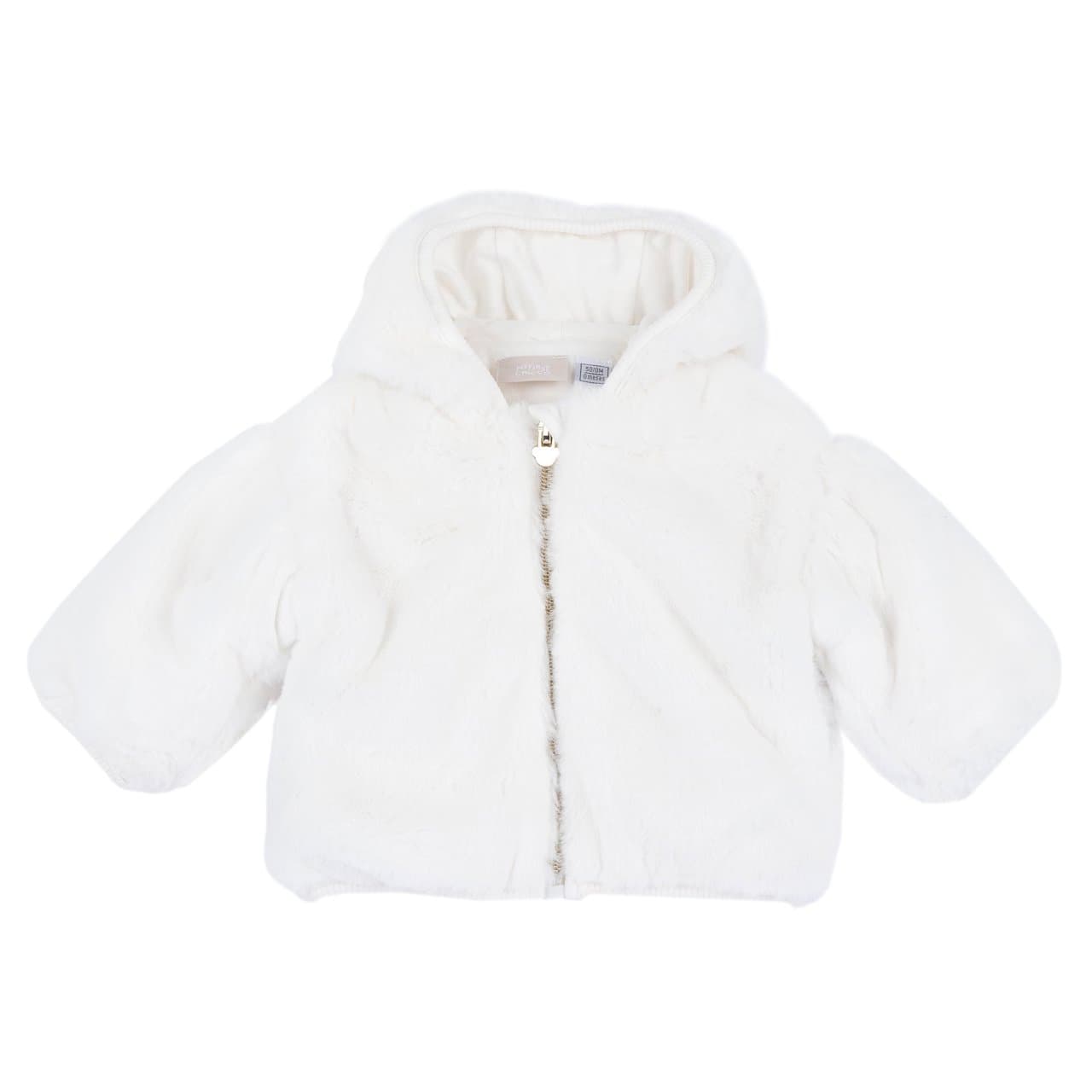 Cardigan Con Zip E Cappuccio | Chicco Cardigan bianco con zip e cappuccio per bambina Chicco, con cursore a forma di orsetto argentato e fodera interna in cotone termico. | Chicco