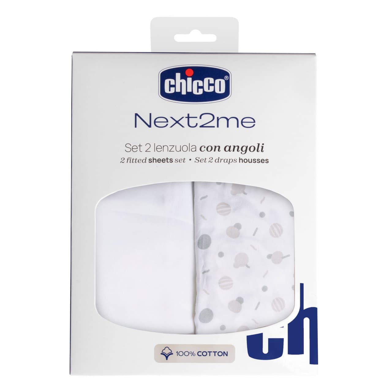 Set Lenzuola Con Angoli In Cotone Per Next2me - 2pz | Chicco Set di 2 lenzuola con angoli in cotone bianco per culla Chicco Next2Me, morbide e delicate sulla pelle. | Chicco