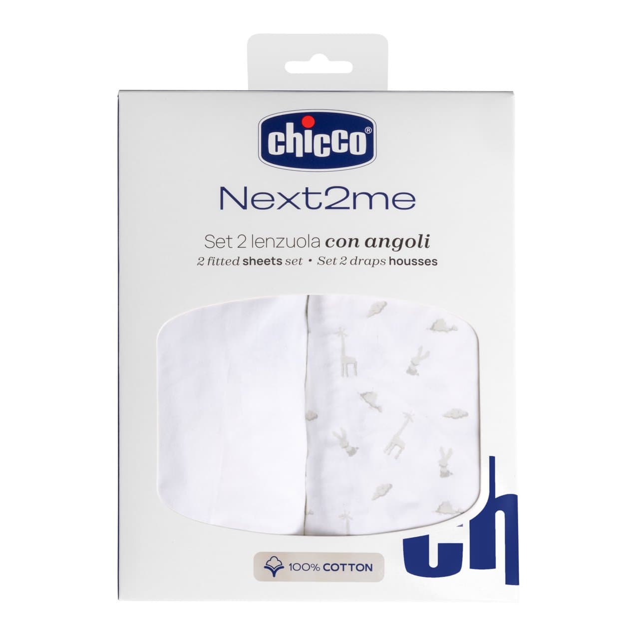 Set Lenzuola Con Angoli In Cotone Per Next2me - 2pz | Chicco Set di 2 lenzuola con angoli in cotone bianco per culla Chicco Next2Me, morbide e delicate sulla pelle. | Chicco