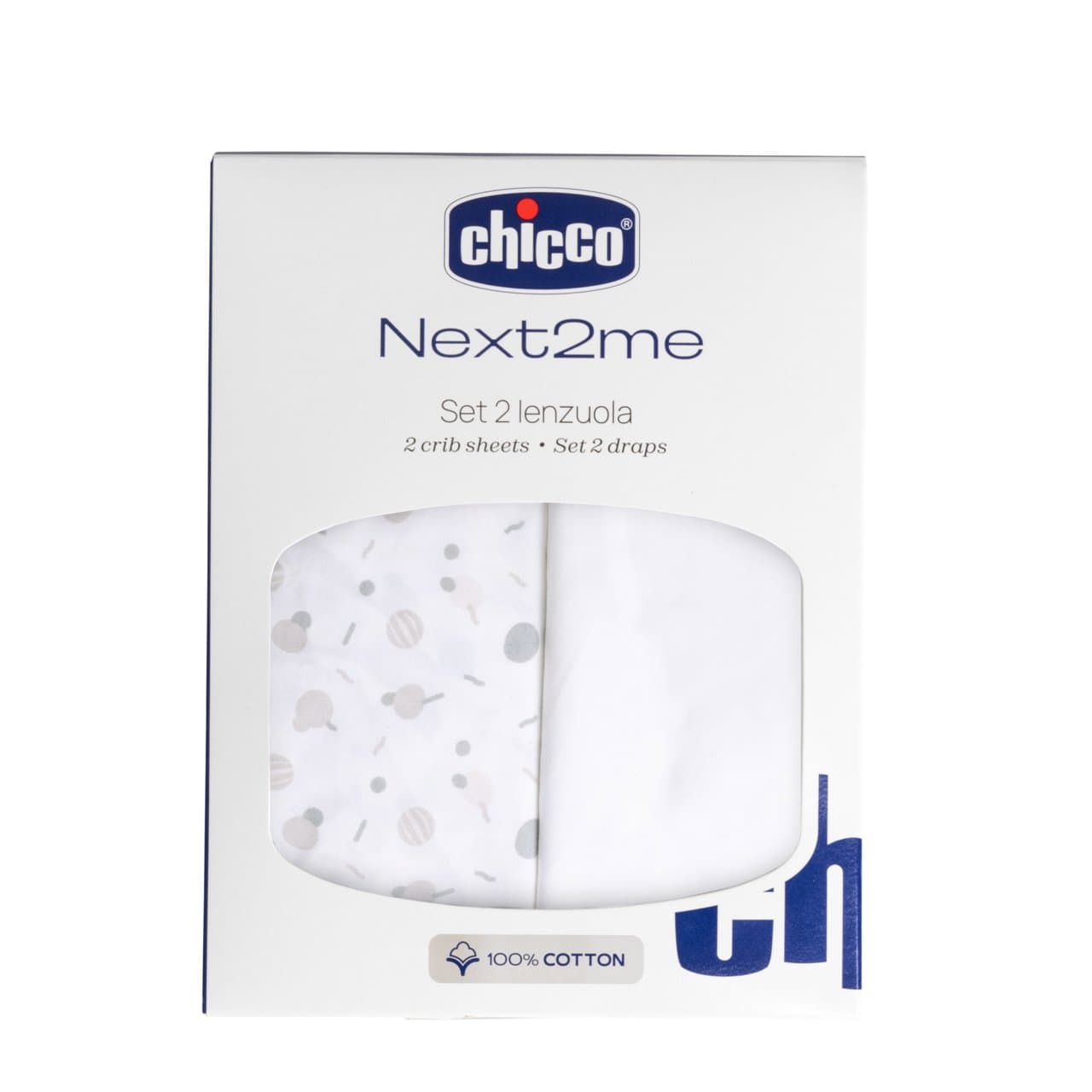 Set Lenzuola In Cotone Per Next2me - 2pz | Chicco Set di 2 lenzuola in 100% cotone bianco per lettini Chicco Next2Me, morbide e traspiranti, ideali per neonati. | Chicco