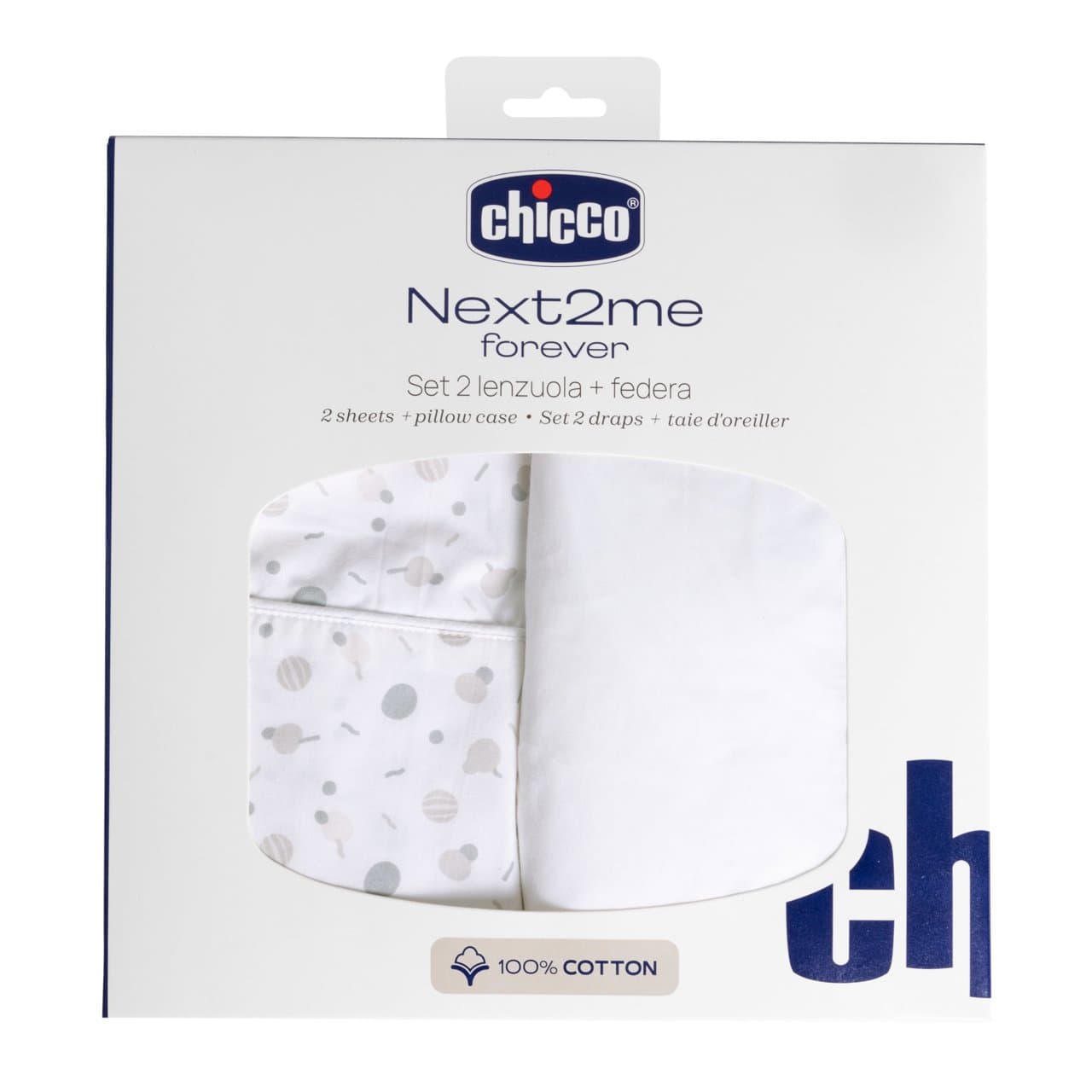 Set Lenzuola In Cotone Per Next2me Forever - 2pz E Federa | Chicco Set lenzuola in cotone bianco per lettino Chicco Next2Me Forever, composto da lenzuolo superiore, inferiore e federa coordinata, ideale per pelli delicate. | Chicco