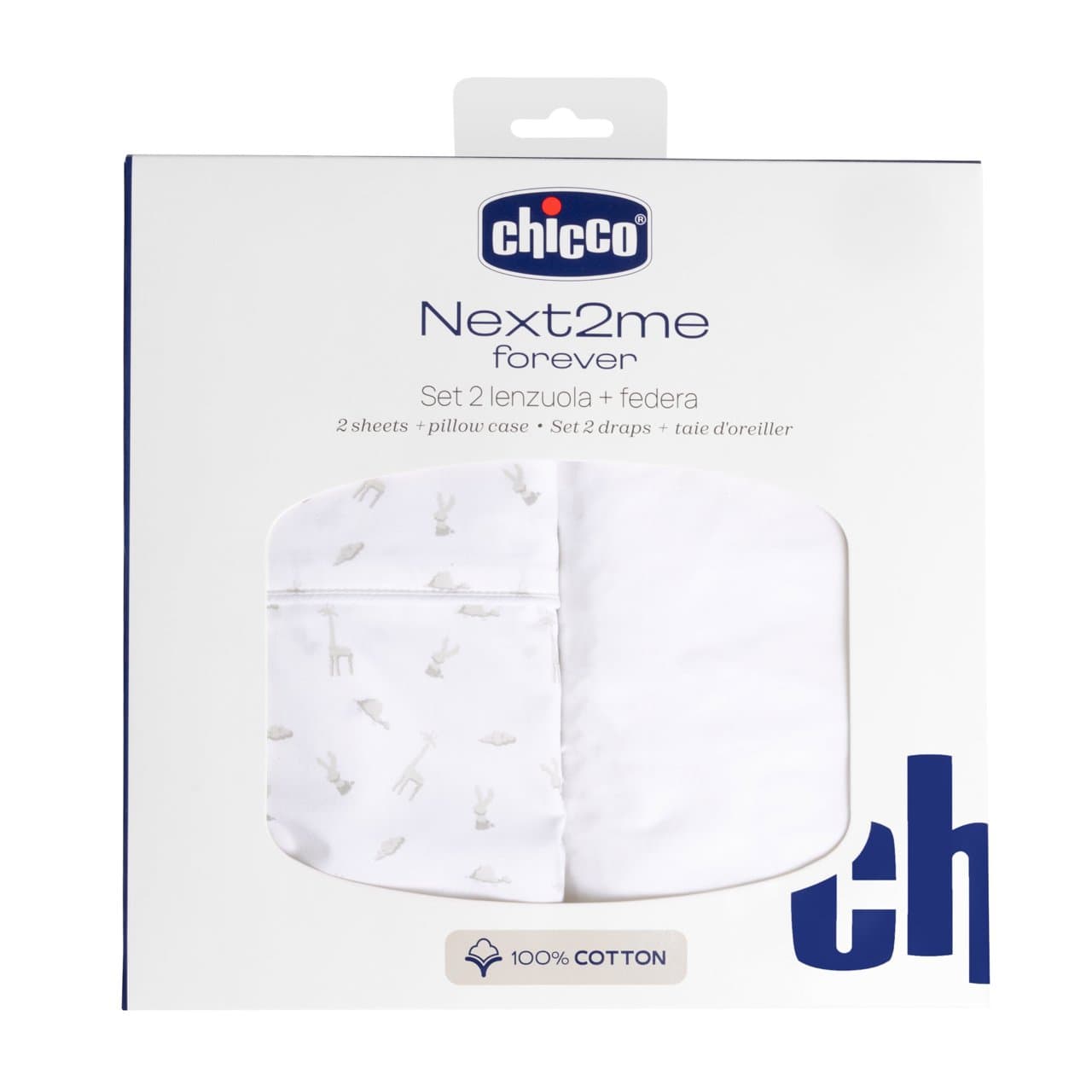 Set Lenzuola In Cotone Per Next2me Forever - 2pz E Federa | Chicco Set lenzuola in cotone bianco per lettino Chicco Next2Me Forever, composto da lenzuolo superiore, inferiore e federa coordinata, ideale per pelli delicate. | Chicco