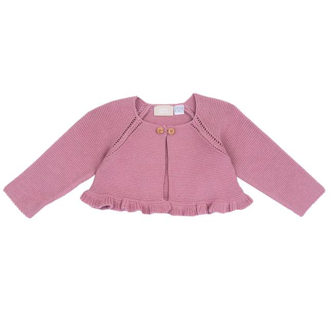 Cardigan In Maglia | Chicco Cardigan girocollo rosa in maglia di cotone 100% per bambina Chicco, con motivo traforato e bottoncini effetto legno. | Chicco