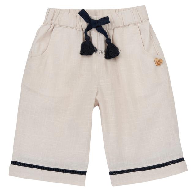 Pantaloni Lunghi | Chicco Pantaloni lunghi bianchi in cotone effetto lino per bambina Chicco con vita elasticizzata, fiocco in gros grain e nappine, ideali per primavera/estate. | Chicco