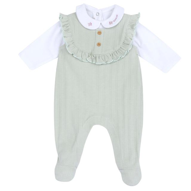 Completo Body E Tutina | Chicco Completo body e tutina Chicco verde per bambina in cotone elasticizzato e costina, con colletto ricamato e bottoni effetto legno. | Chicco