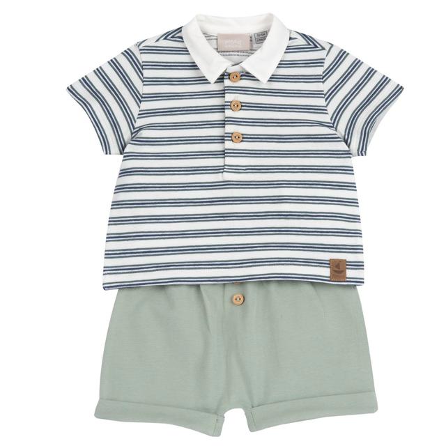 Completo Maglietta Manica Corta E Pantaloni Corti | Chicco Completo Chicco verde per bambino con maglietta a righe in cotone tinto filo e pantaloni corti elasticizzati, ideale per primavera/estate. | Chicco