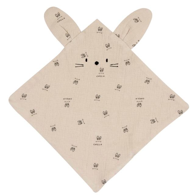 Fazzoletto Doudou | Chicco Fazzoletto doudou Chicco in jersey di cotone bianco effetto goffrato, con dettagli ricamati e stampa fantasia, ideale per neonati unisex. | Chicco