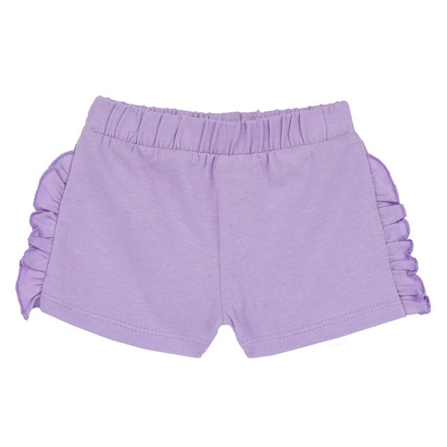 Pantaloni Corti | Chicco Pantaloni corti lilla in jersey elasticizzato per bambina Chicco con rouches sul fianco e vita elasticizzata, realizzati in cotone sostenibile e perfetti per la primavera/estate. | Chicco