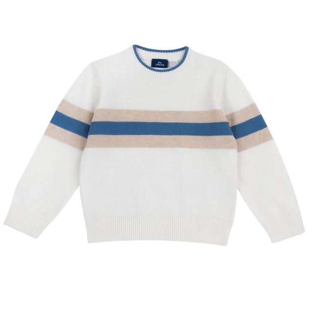 Maglione | Chicco Maglione rigato in morbido cotone 100% per bambino Chicco, bianco, con bottoni sulla spalla fino a 18 mesi. | Chicco