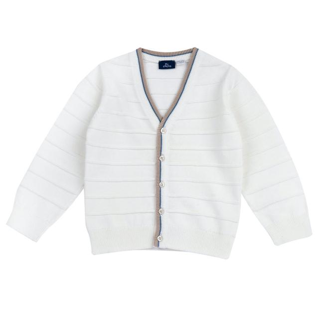 Cardigan In Maglia | Chicco Cardigan in maglia di cotone bianco per bambino Chicco con righe in rilievo e bordi a contrasto, arricchito da bottoni personalizzati. | Chicco