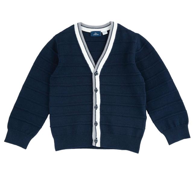 Cardigan In Maglia | Chicco Cardigan in maglia di cotone bianco per bambino Chicco con righe in rilievo e bordi a contrasto, arricchito da bottoni personalizzati. | Chicco
