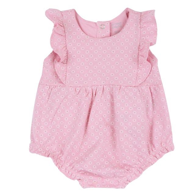 Pagliaccetto Maniche Ad Aletta | Chicco Pagliaccetto manica ad aletta rosa in cotone sostenibile per bambina con stampa micromargherite, certificato Oeko-Tex. | Chicco